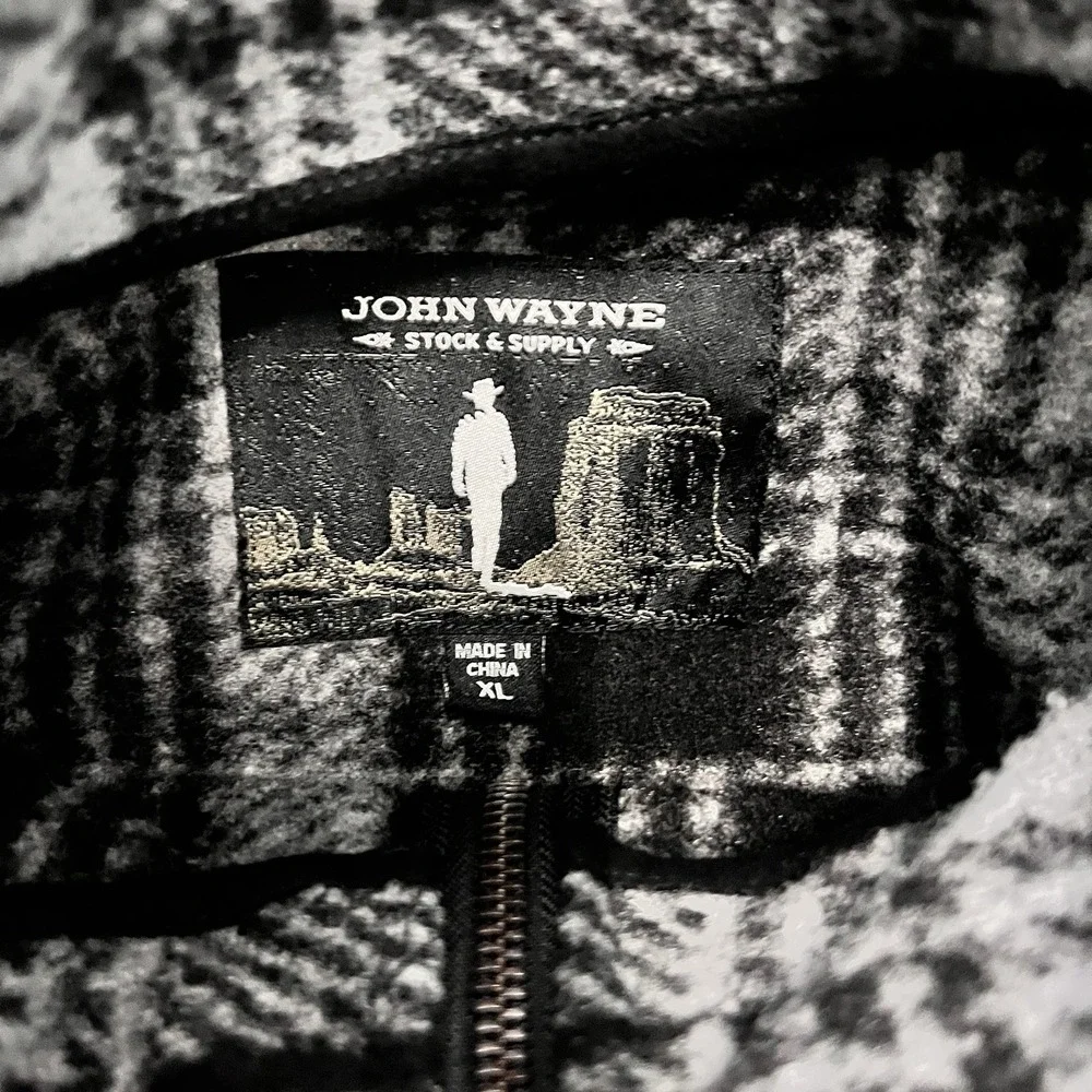 John Wayne Stock & Supply 1/4‎ Zip Pullover Sweater Black Gray Mens XL Western